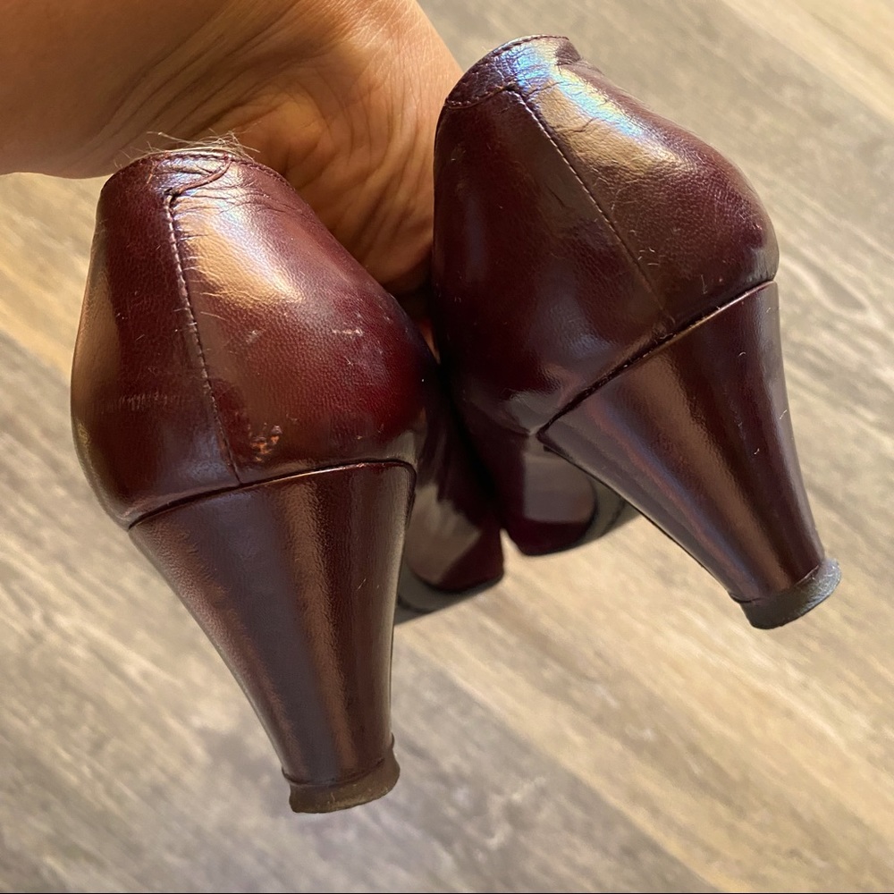 Vintage Burgundy Wine Suede Leather High Heel Pumps - Picture 12 of 14